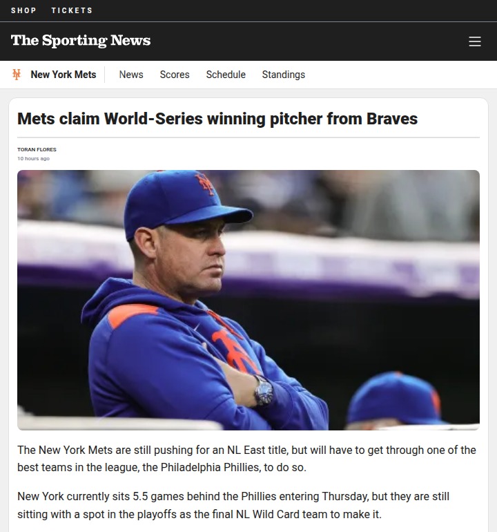 Mets Snag WS Champ Suero from Braves!