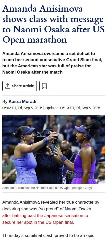 Anisimova Outlasts Osaka in US Open Epic