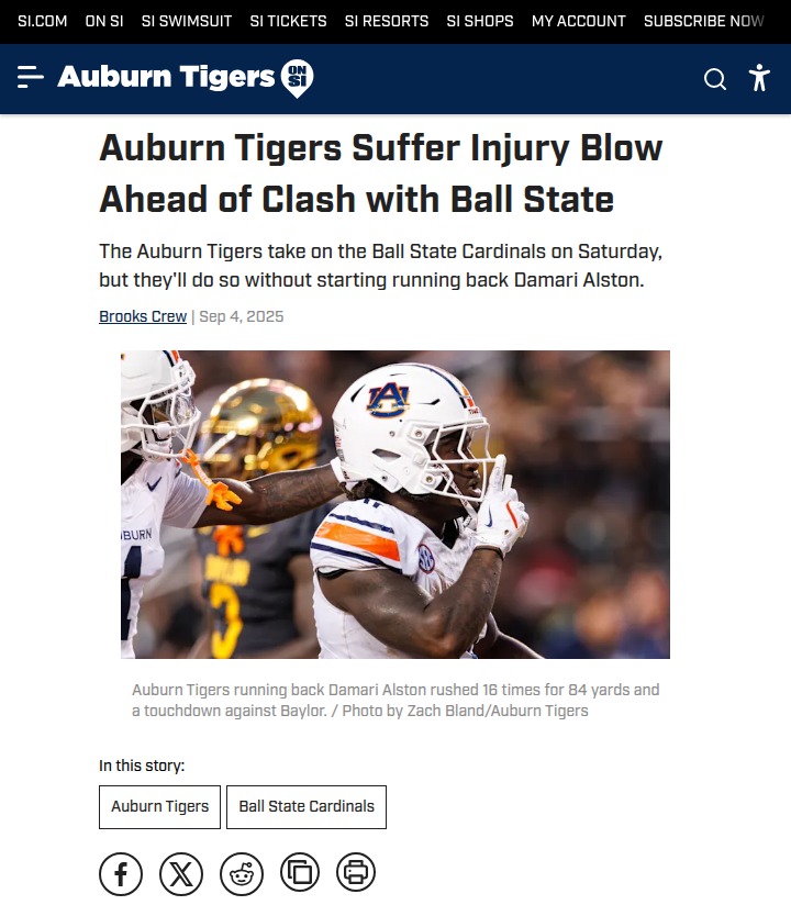 Auburn Tigers face Ball State without star rusher