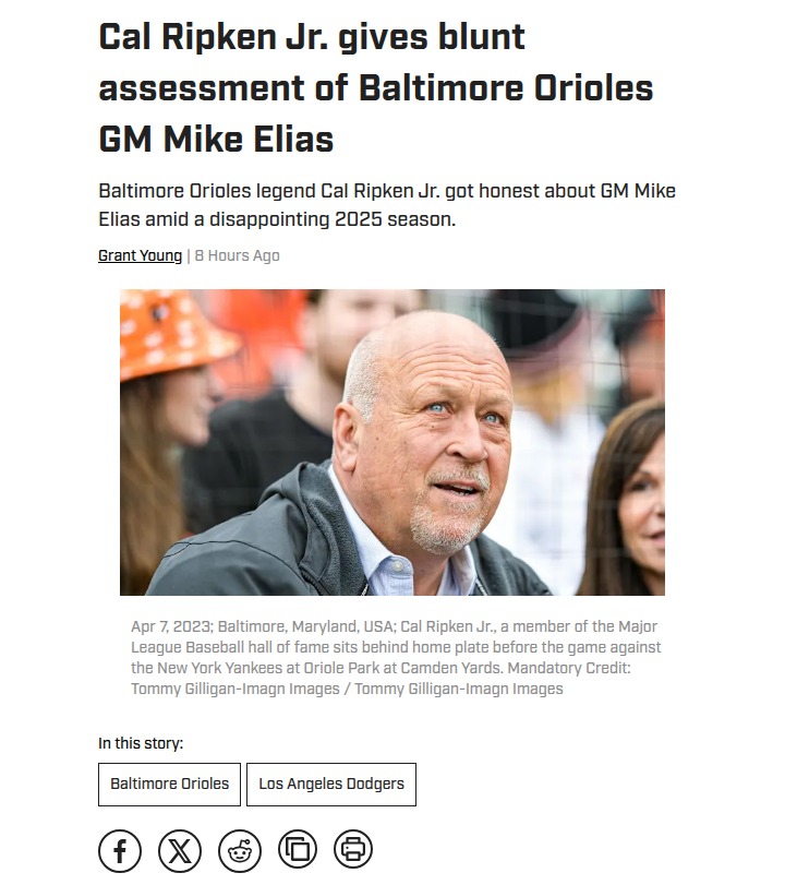 Orioles legend Cal Ripken Jr. backs GM Mike Elias