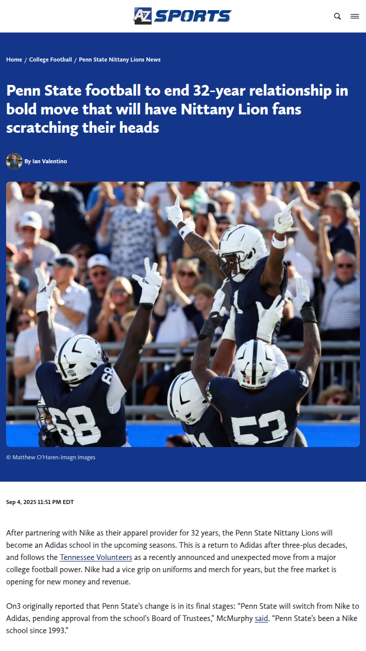 Penn State football’s shocking Adidas switch