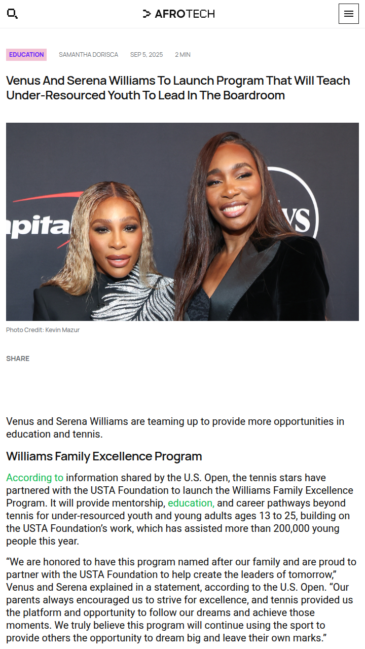 Sister Power: Williams Duo Uplifts Next Gen