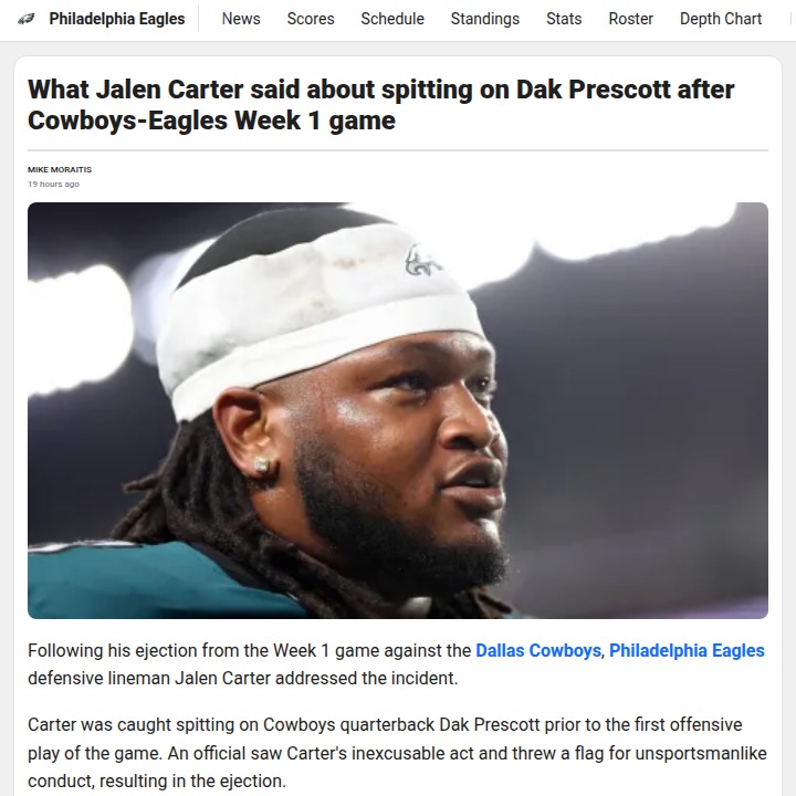 Carter’s Spit Incident Heats Up Cowboys-Eagles Rivalry