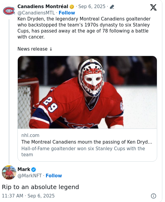 Habs Nation Remembers Ken Dryden: A True Legend