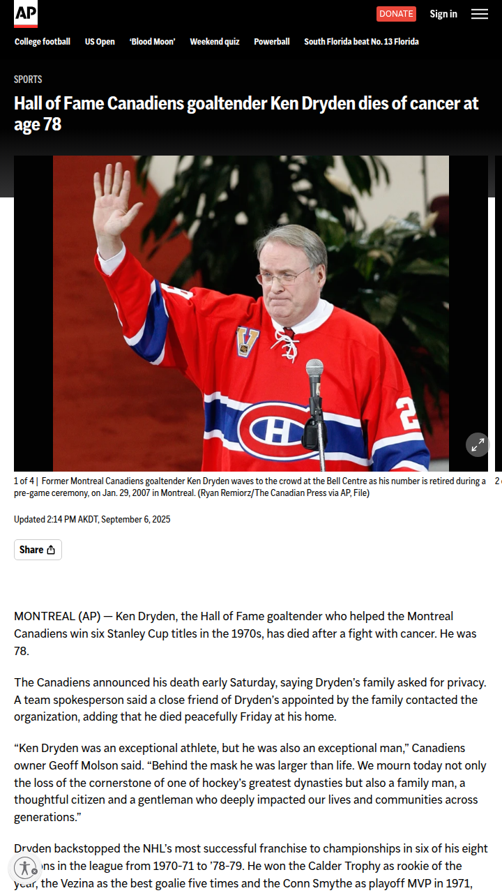 Big Ken Dryden: Habs Legend Leaves Us