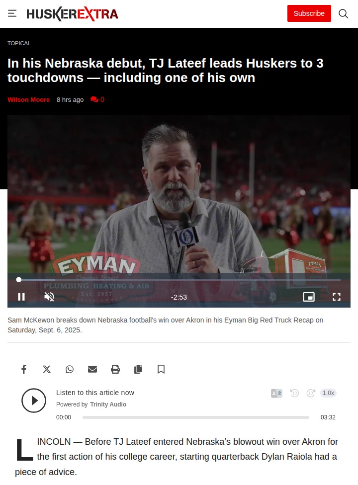 Huskers’ TJ Lateef electrifies Memorial Stadium