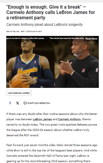 Melo Calls Out King James: Time for a Retirement Party?