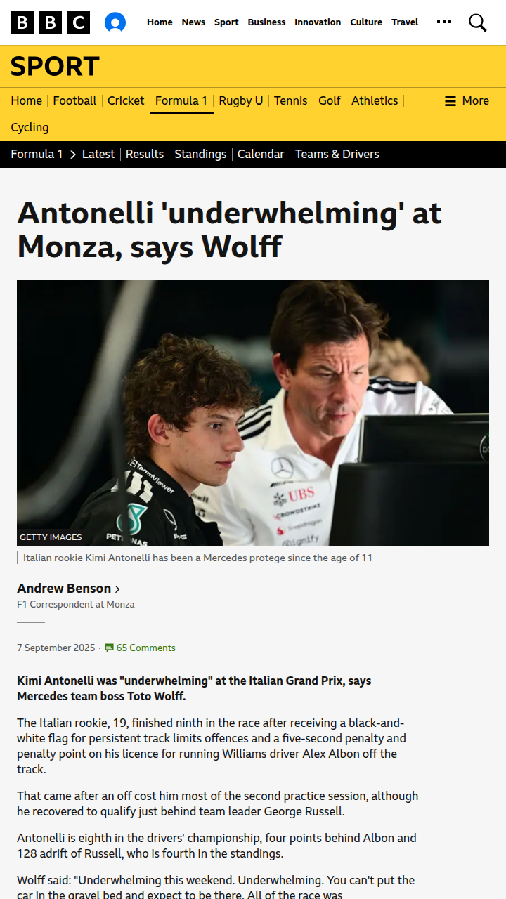 Antonelli’s Monza Struggles: Growing Pains or Red Flag?
