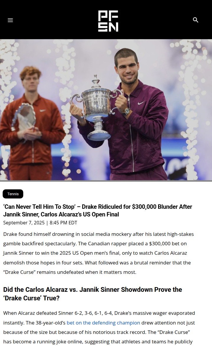 Alcaraz Ends Sinner’s Reign, Drake’s $300K Curse Strikes Again