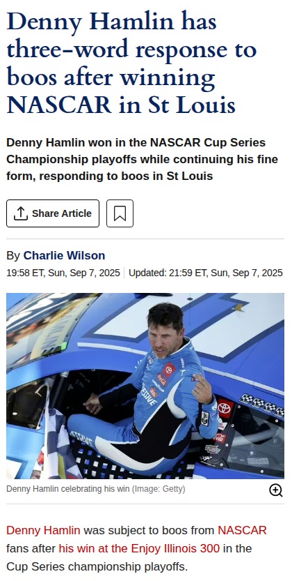 Denny Hamlin Embraces Villain Role After St. Louis Win