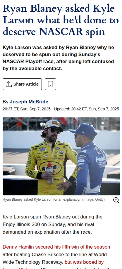 Blaney vs. Larson: NASCAR Spin Drama