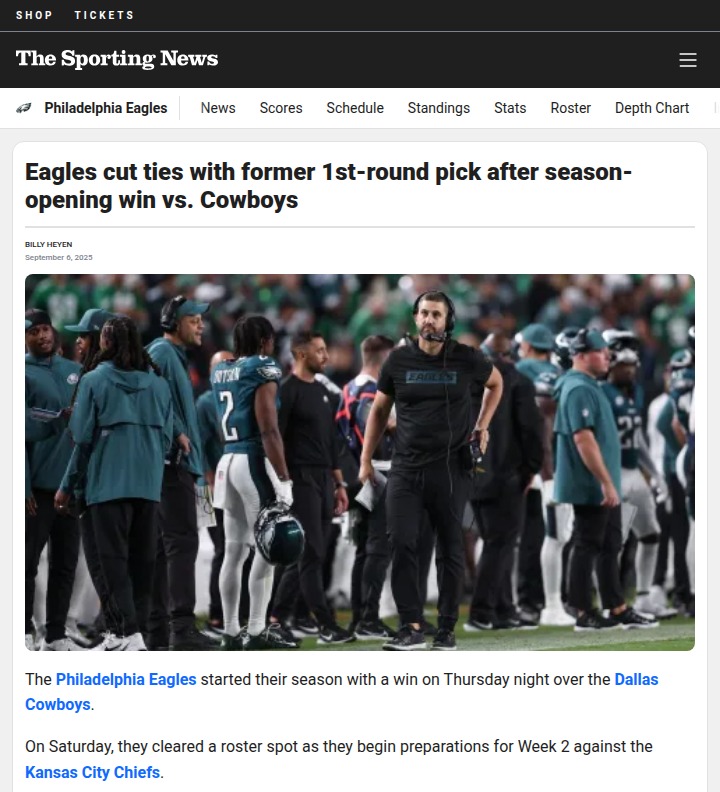 Eagles shake up roster after Cowboys win