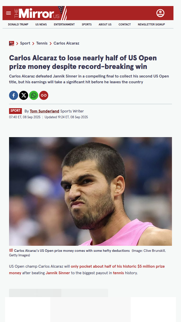 Alcaraz vs Sinner: US Open Payout Drama