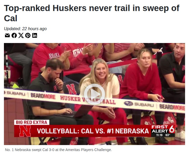 Husker volleyball dominates Cal in straight sets
