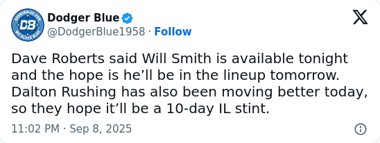 Dodgers’ Will Smith returns, but injury lingers