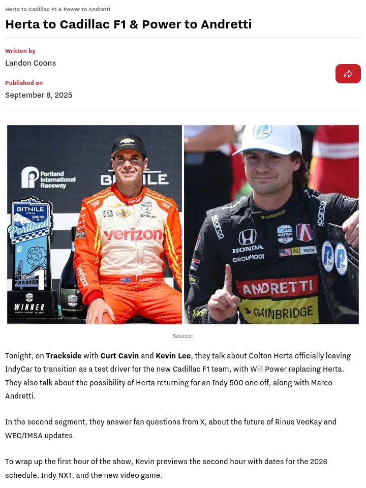 Herta Jumps to Cadillac F1, Power Joins Andretti