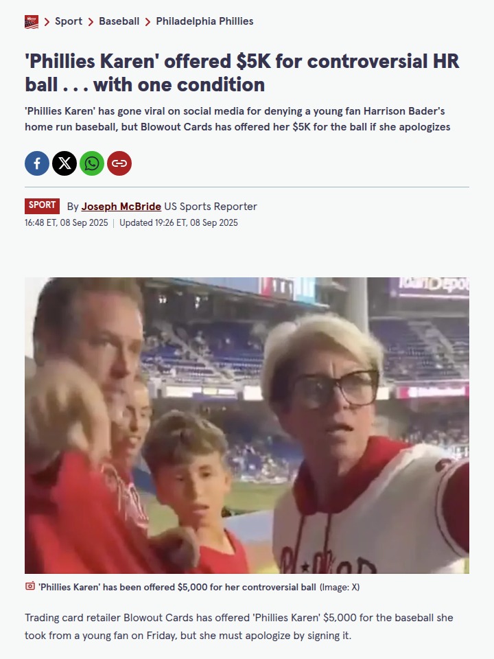 ‘Phillies Karen’ HR Ball Drama: $5K Offer If She Apologizes