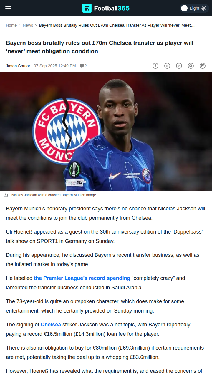 Bayern’s Uli Hoeneß Shuts Down Jackson Deal