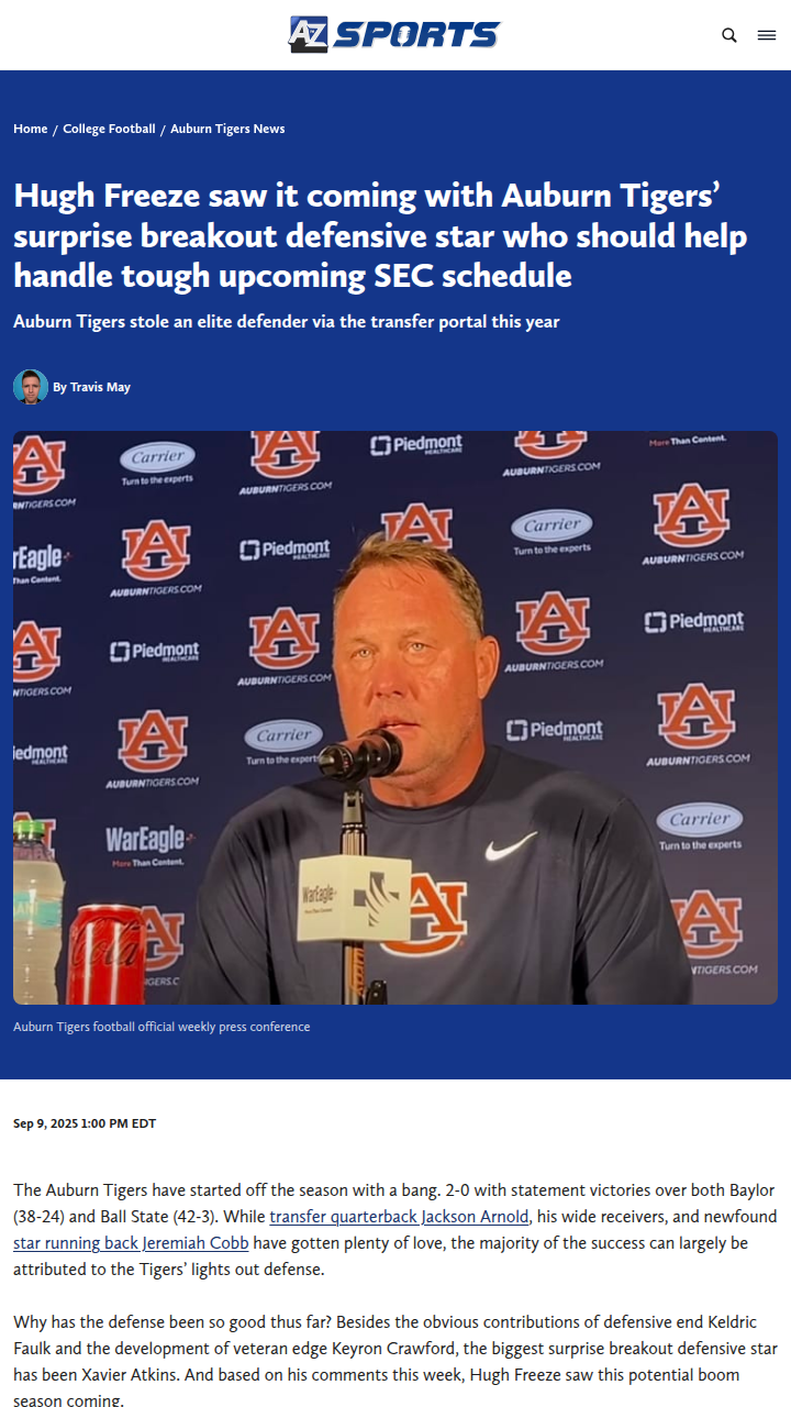 Auburn’s defense finds a new star in Xavier Atkins