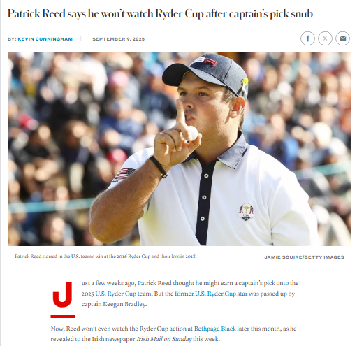 Captain America Snubbed: Reed Out of Ryder Cup