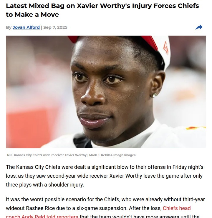 Chiefs scramble after Xavier Worthy injury