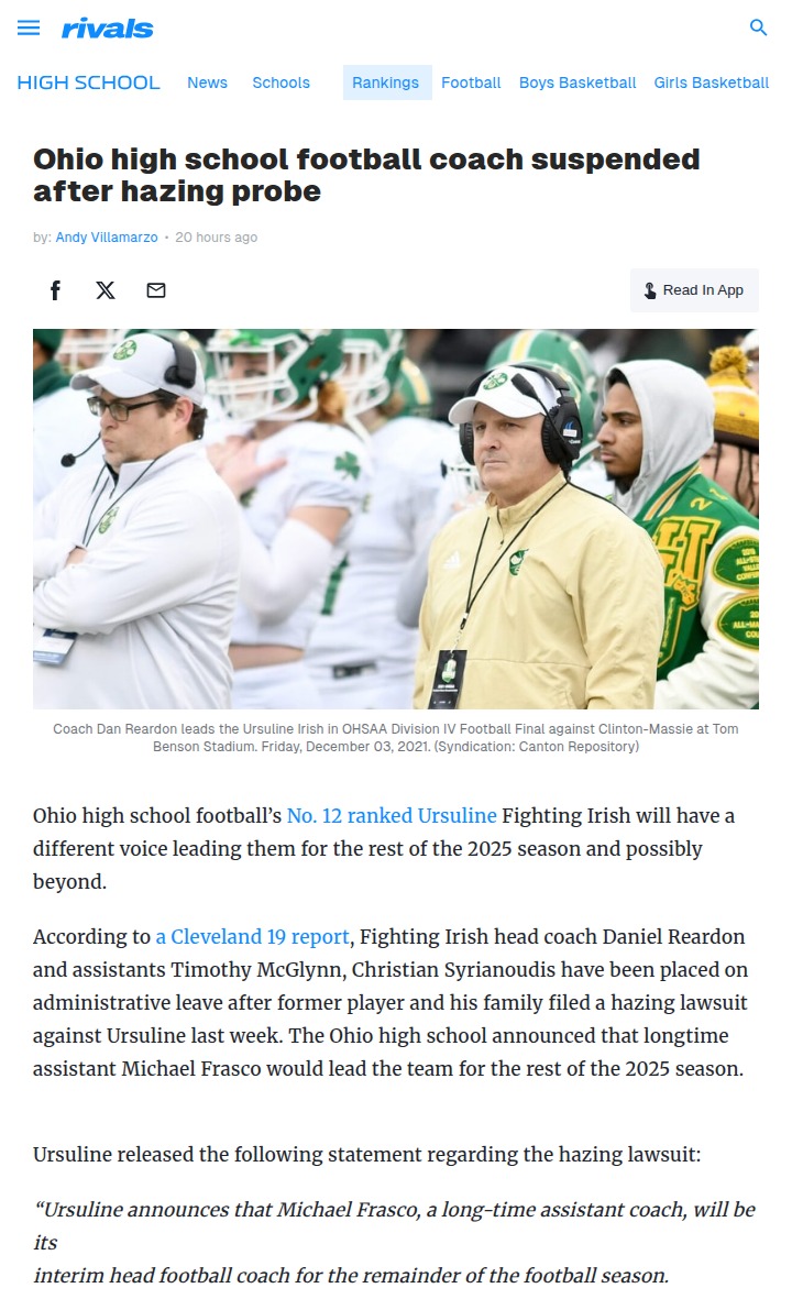 Ursuline football’s season rocked by hazing scandal