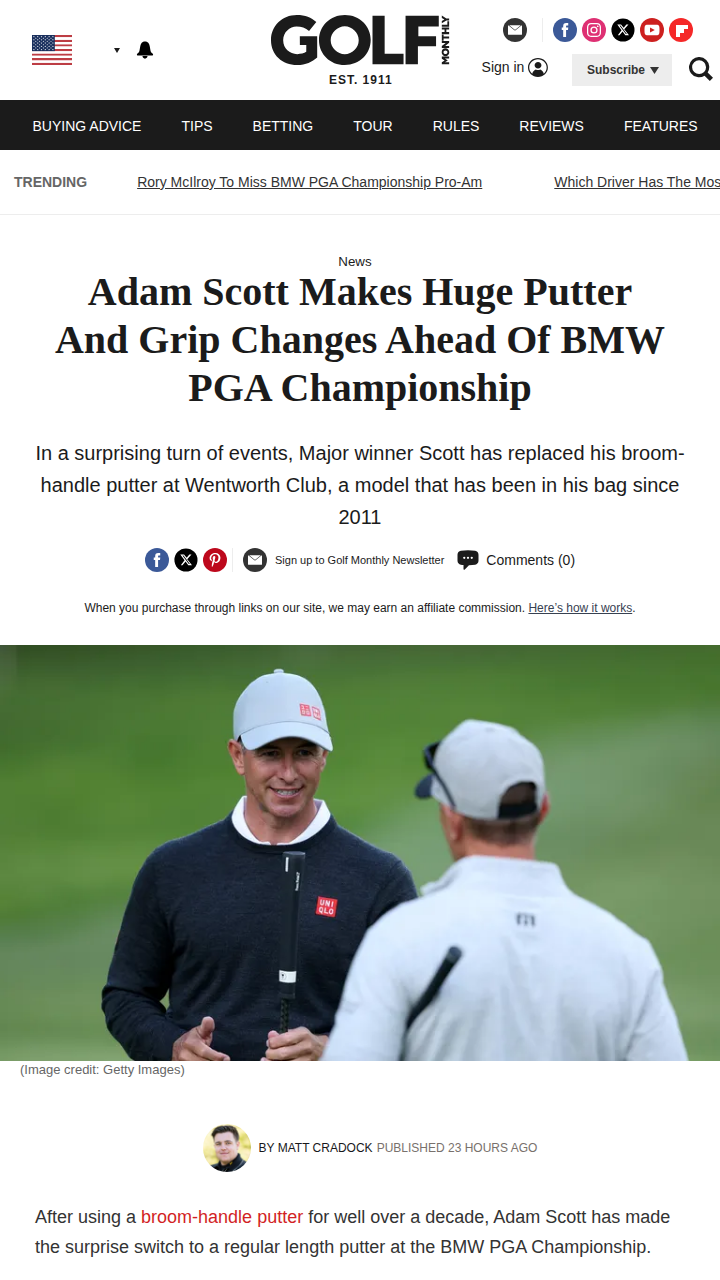 Adam Scott Ditches Broomstick for New Flatstick!