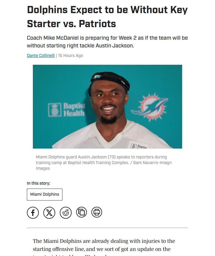Dolphins’ O-line faces major shakeup vs Patriots