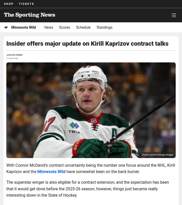 Kaprizov Turns Down Wild’s Record Deal!