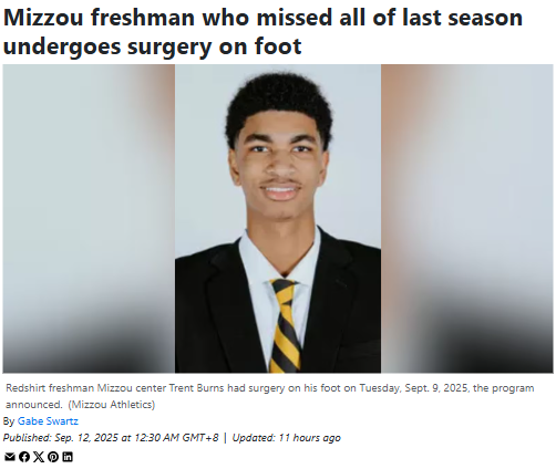 Mizzou’s 7'5" center faces another setback