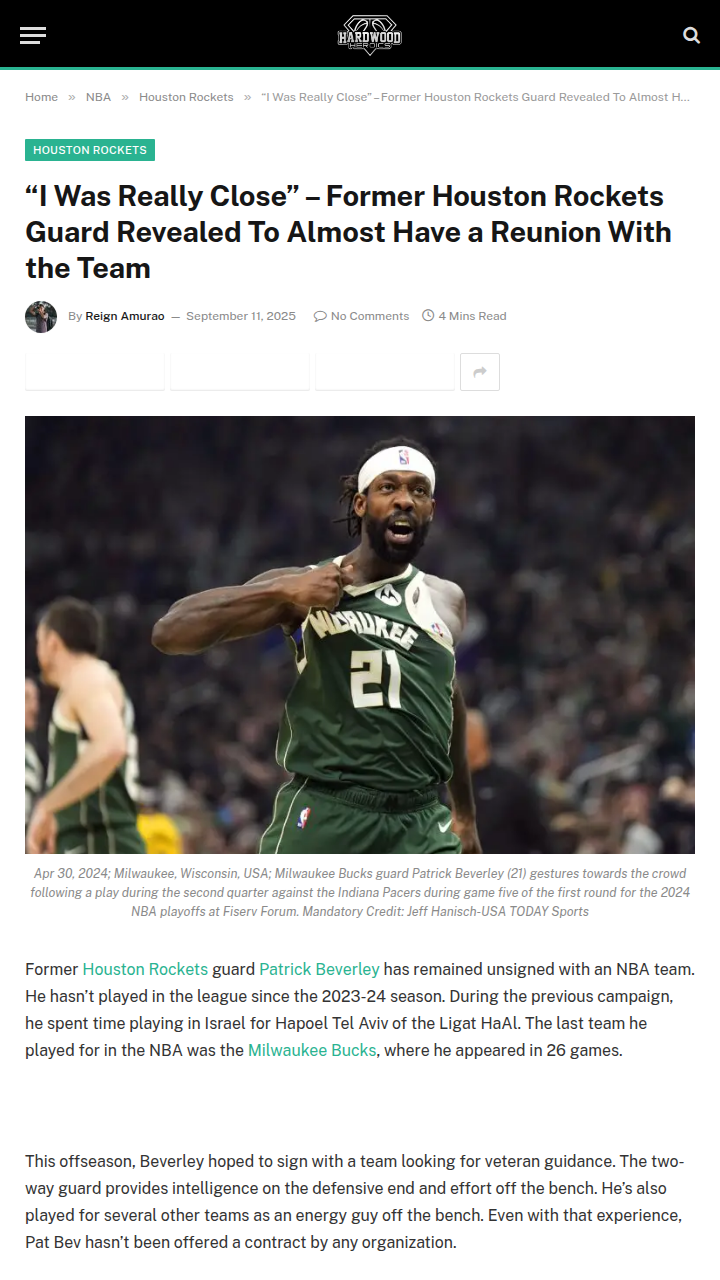 Pat Bev nearly reunited with Rockets