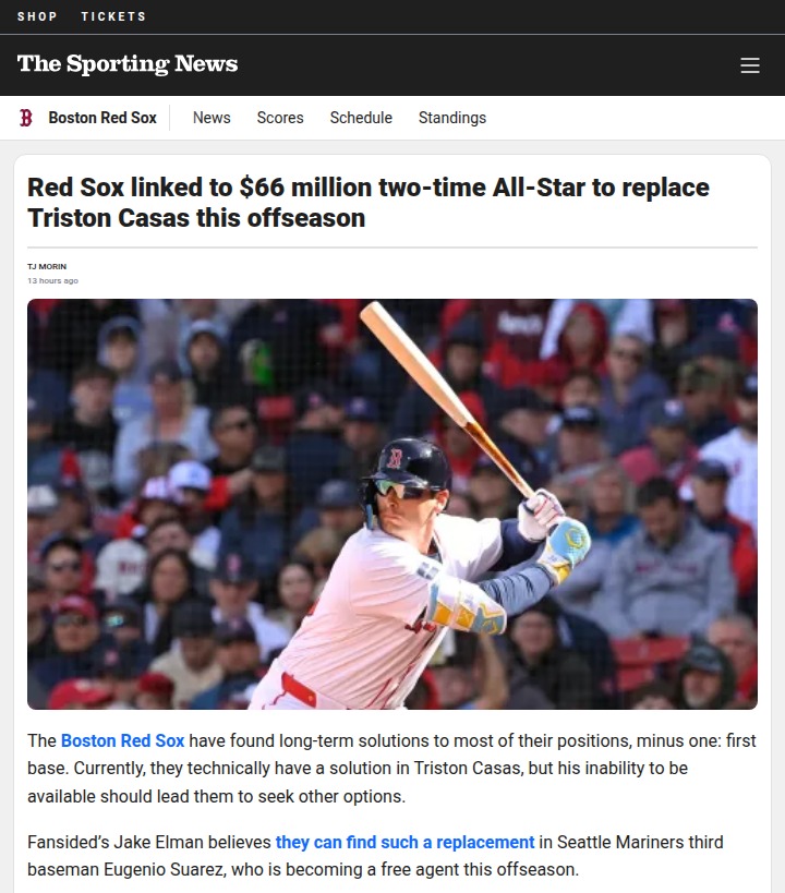Red Sox Eyeing Suarez to Boost First Base?