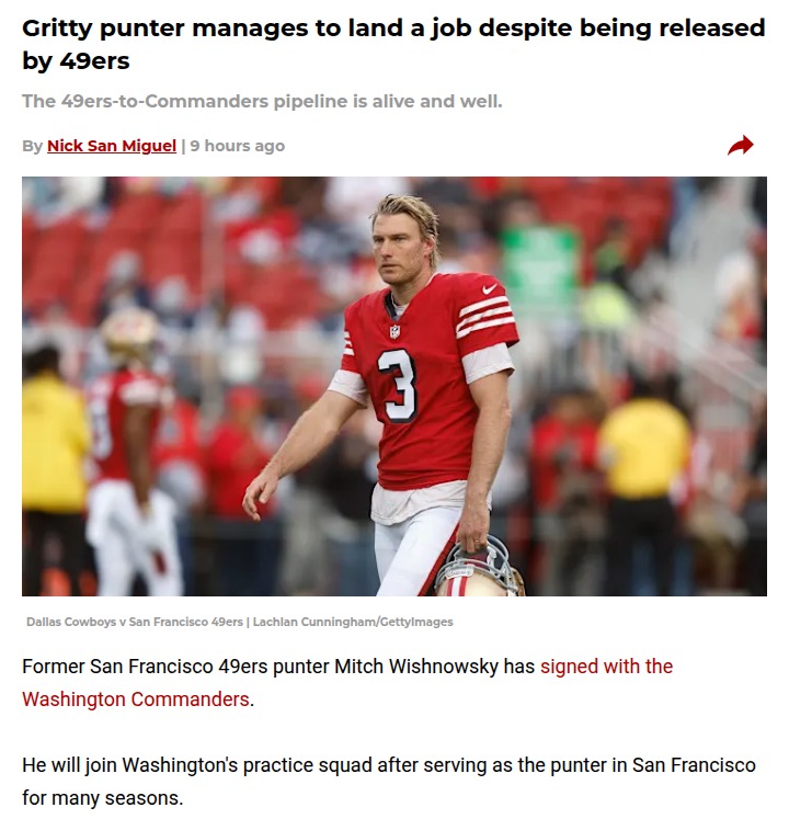 49ers Special Teams Shakeup: Wishnowsky Out
