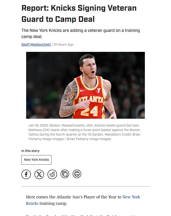 Knicks camp battle: Garrison Mathews joins the mix