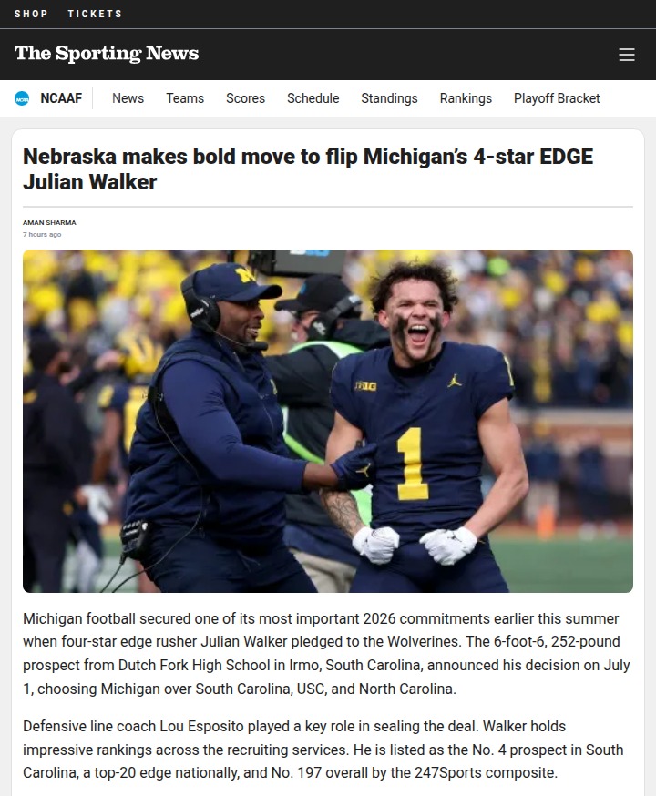 Nebraska Tries to Sway Michigan's Star EDGE