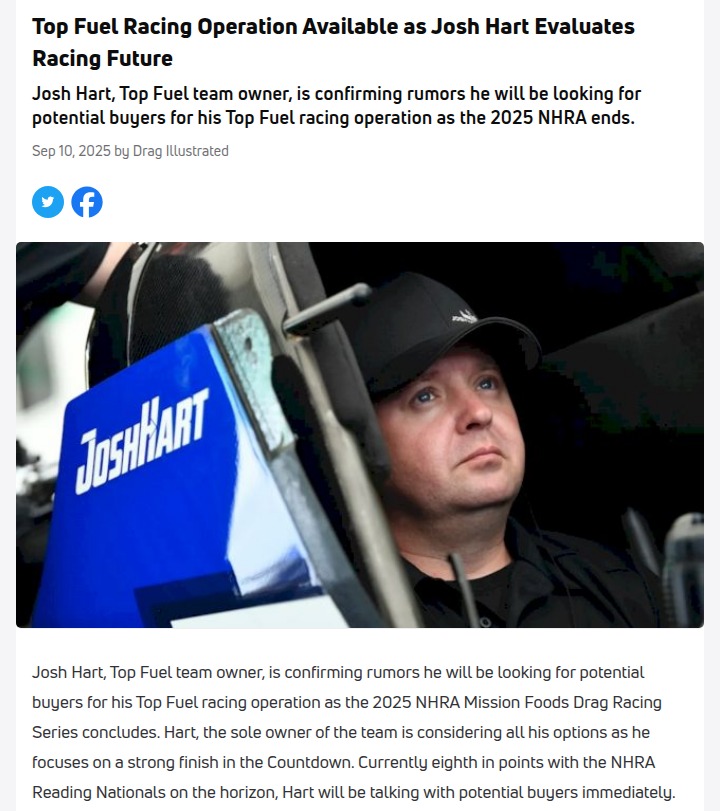Josh Hart’s Top Fuel Team Up for Grabs?
