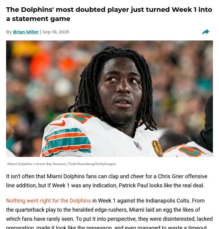 Patrick Paul gives Miami fans hope after rough opener