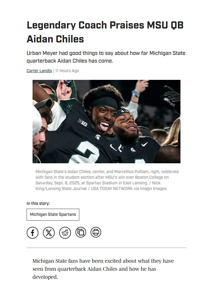 MSU’s Aidan Chiles earns Urban Meyer’s respect