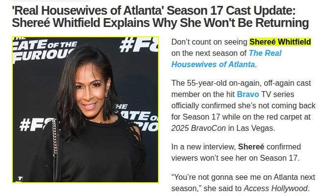 Shereé Whitfield steps away from RHOA
