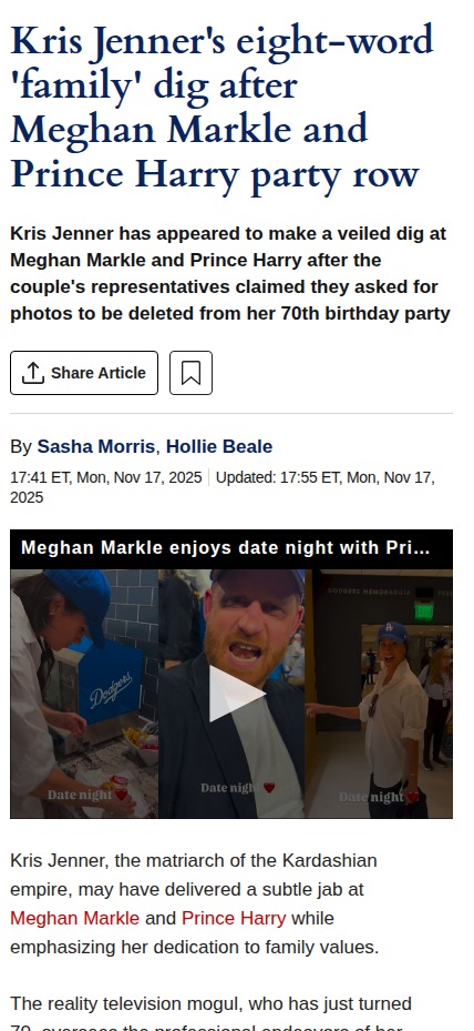 Kris Jenner’s ‘family’ shade at Meghan & Harry 👀