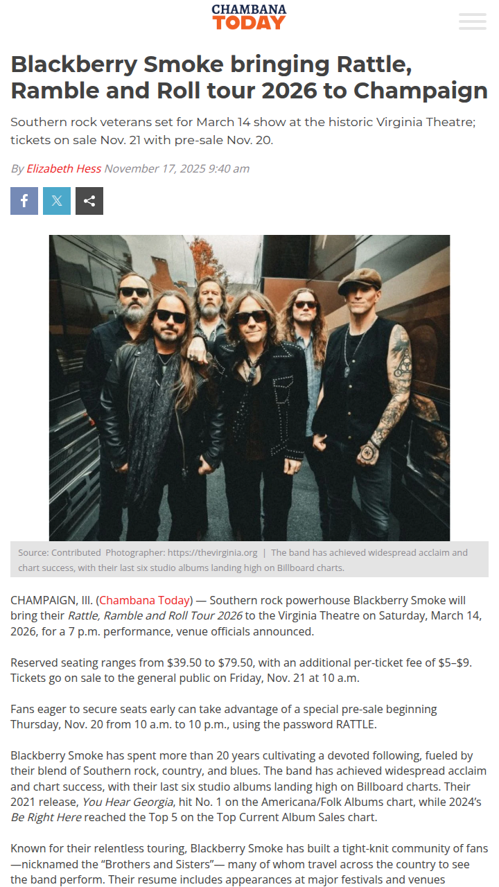 Blackberry Smoke rocks Champaign in 2026