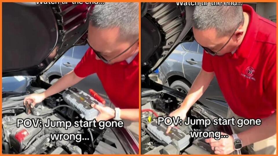 Las Vegas car jump-start goes hilariously wrong