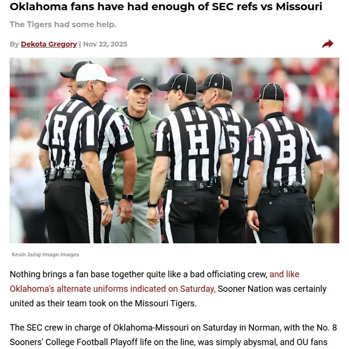 Oklahoma fans fume over SEC refs vs Missouri