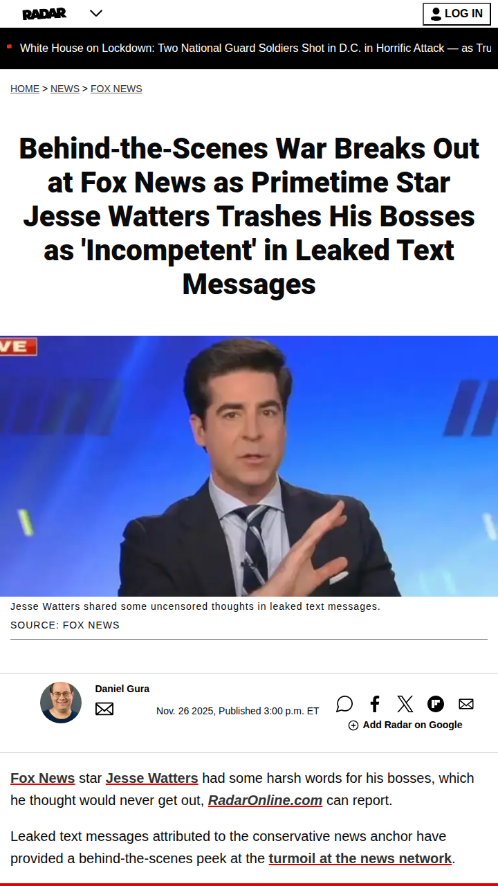 Jesse Watters Calls Fox Execs 'Incompetent' 😳