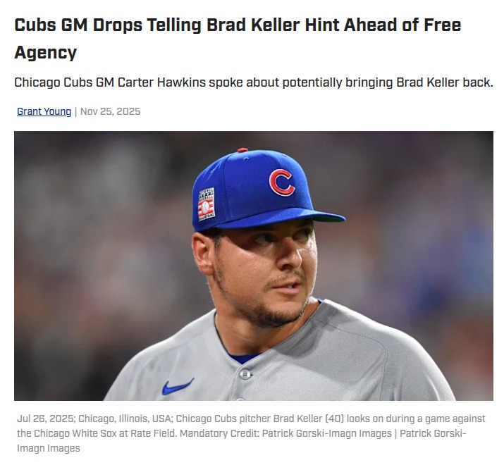 Cubs bullpen hero Brad Keller could return