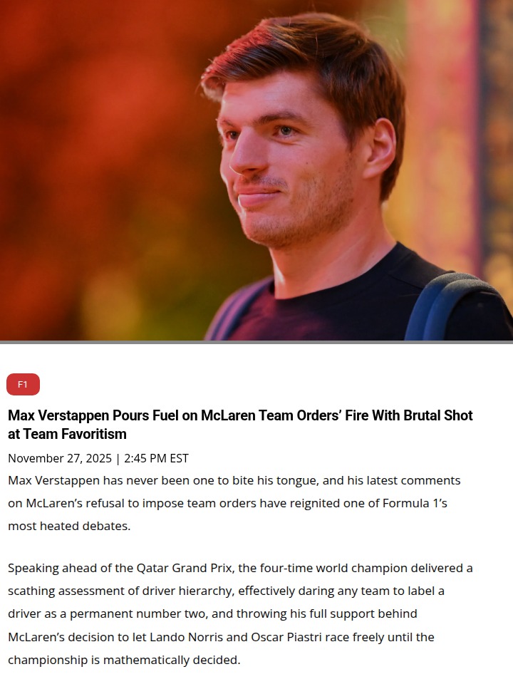 Max Fires Up McLaren Team Orders Debate