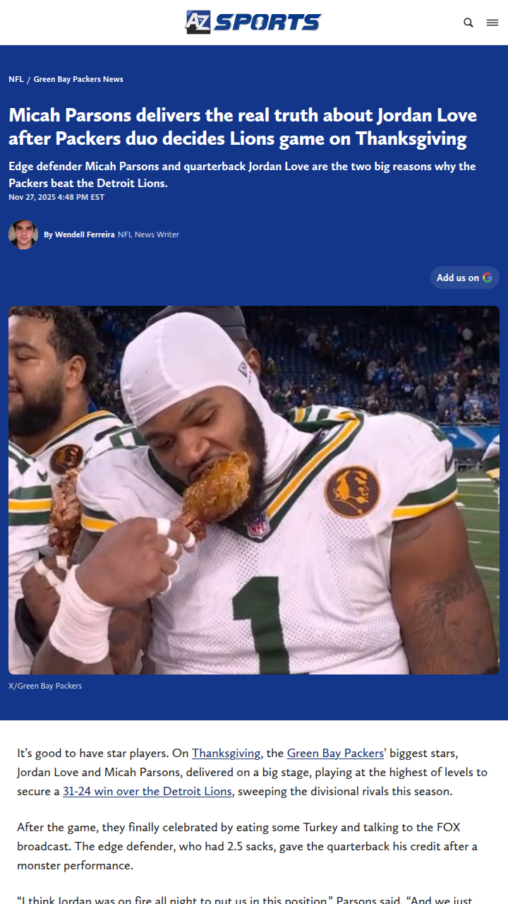 Packers vs Lions: Love & Parsons Dominate