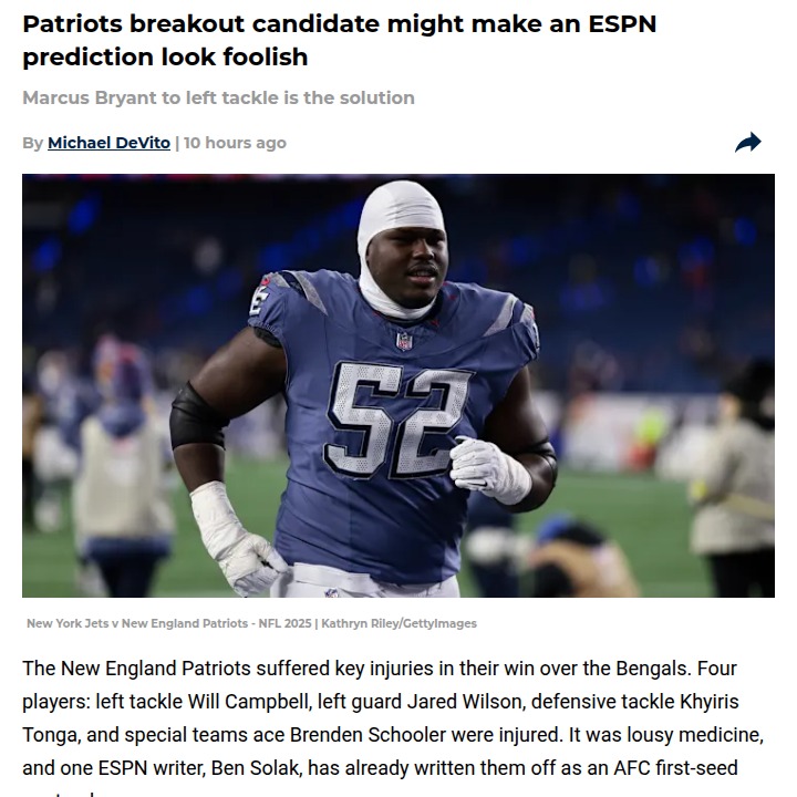 Patriots’ O-line shakeup: Rookie steps up
