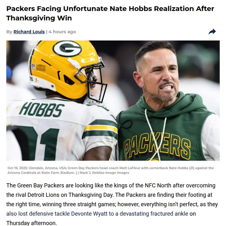 Packers’ cornerback shakeup after Lions win