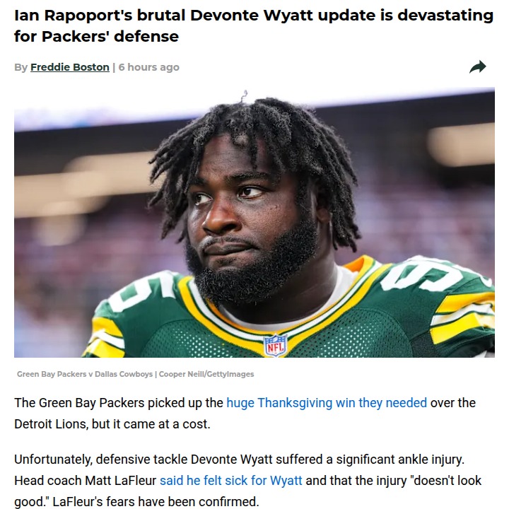 Packers defense faces tough road after Wyatt injury